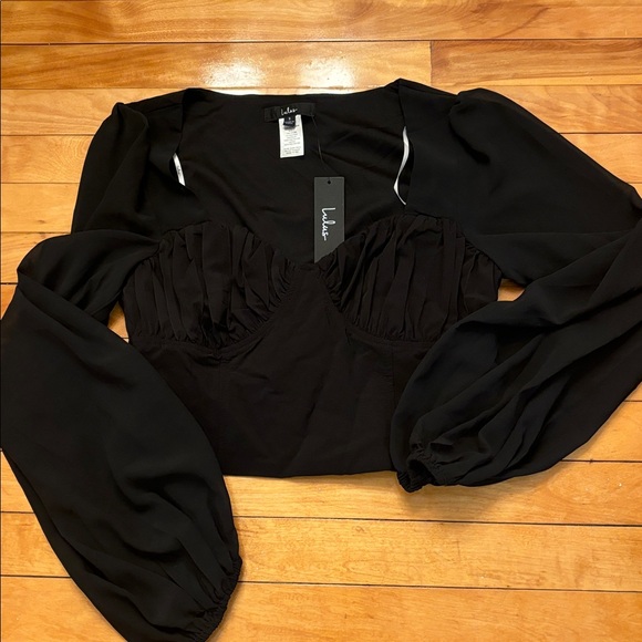 Lulus Alluring Flirt Black Long Sleeve Crop Top - Size S - Picture 4 of 4